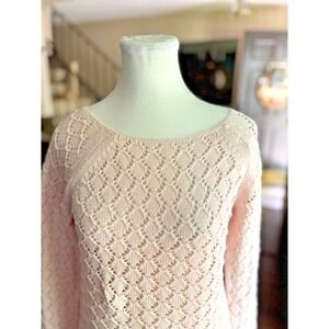 Loft Pink Open Weave Pink Sweater Size S NWOT Long Sleeve Cotton Blend‎
